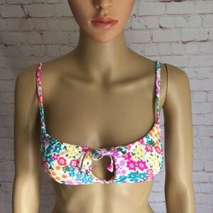 California Waves White Floral Tunnel Neck Bralette Bikini Top - NWT